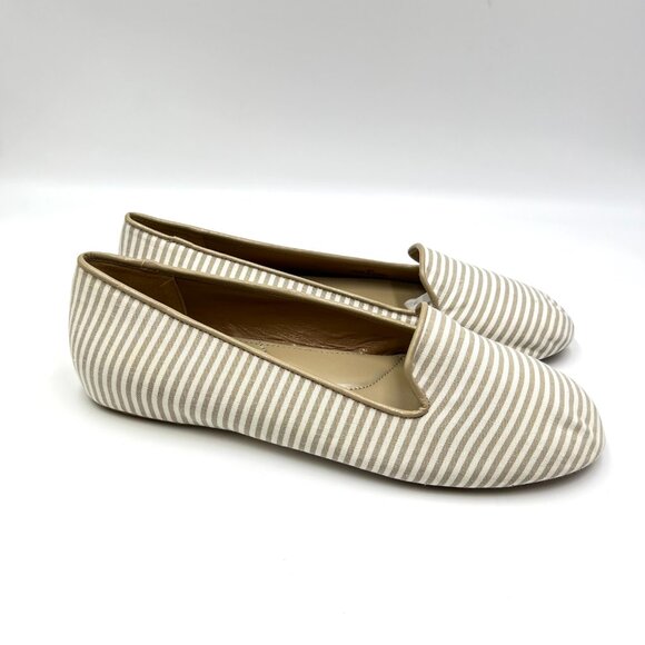 Talbots Womens Size 8 Tan White Beige Stripe Slip On Flats Loafers Shoes - Picture 1 of 12